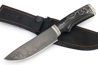 Нож Глухарь (булат, черный граб, инкрустация, мельхиор) резная рукоять