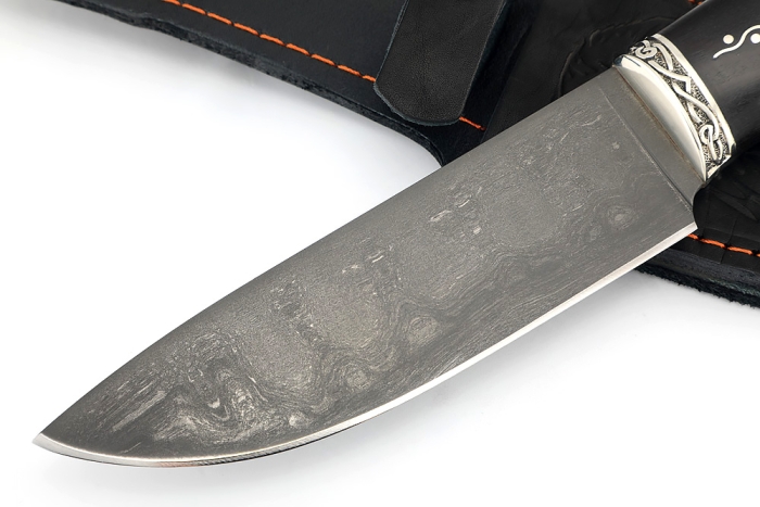 Нож Глухарь (булат, черный граб, инкрустация, мельхиор) резная рукоять