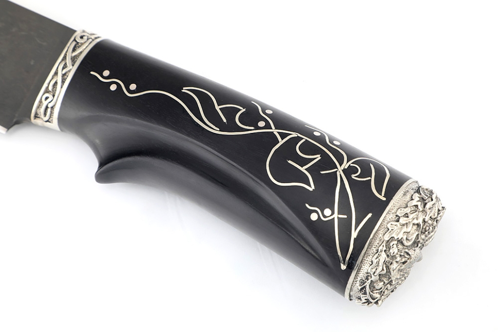 Нож Глухарь (булат, черный граб, инкрустация, мельхиор) резная рукоять