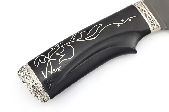 Нож Глухарь (булат, черный граб, инкрустация, мельхиор) резная рукоять
