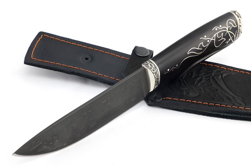 Нож Глухарь (булат, черный граб, инкрустация, мельхиор) резная рукоять