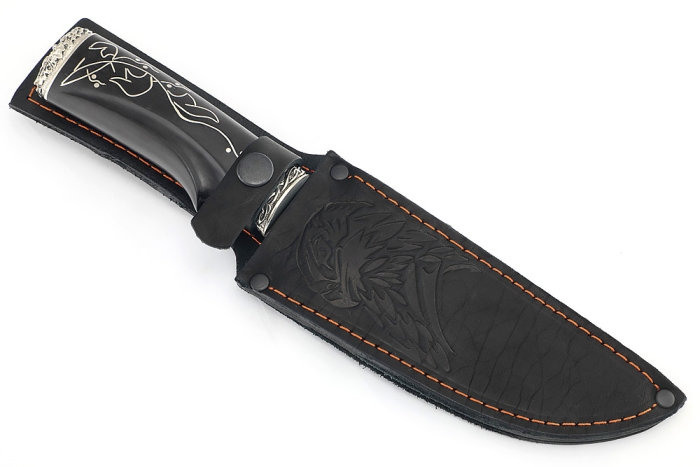 Нож Глухарь (булат, черный граб, инкрустация, мельхиор) резная рукоять