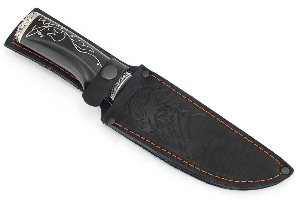 Нож Глухарь (булат, черный граб, инкрустация, мельхиор) резная рукоять