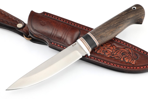 Нож Пантера К340 рукоять вставка черный граб, карельская береза коричневая формованные ножны