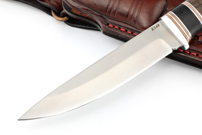 Нож Пантера К340 рукоять вставка черный граб, карельская береза коричневая формованные ножны