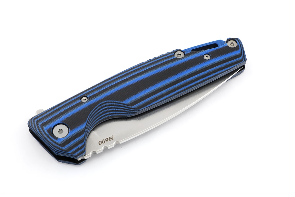 Нож складной Турист N690 рукоять G10 черно-синяя 