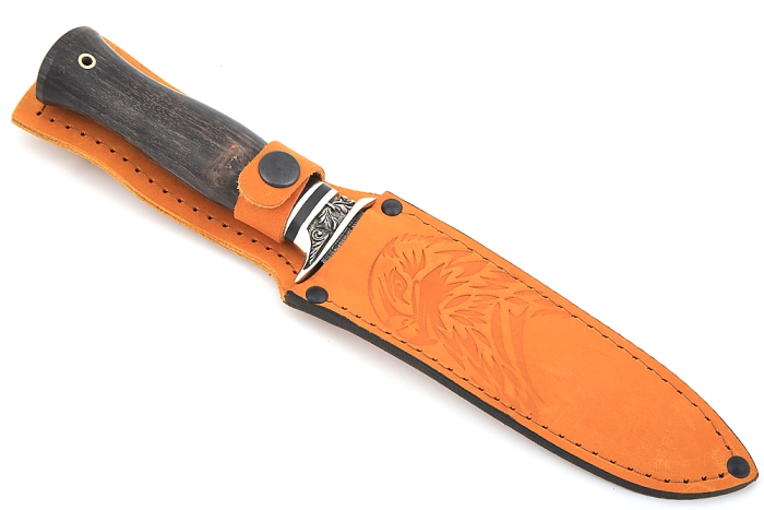 Нож Атака (ламинат - 9ХС и дамаск с никелем, рукоять стабилизированная карельская берёза(коричневая)