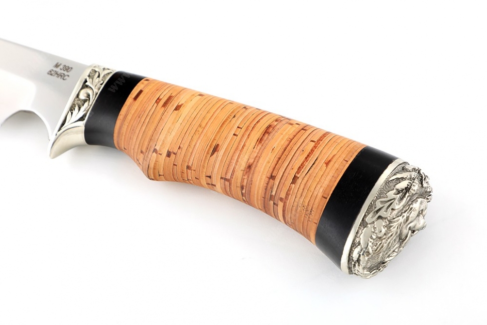 Нож Комар (порошковая сталь M390, береста - мельхиор)