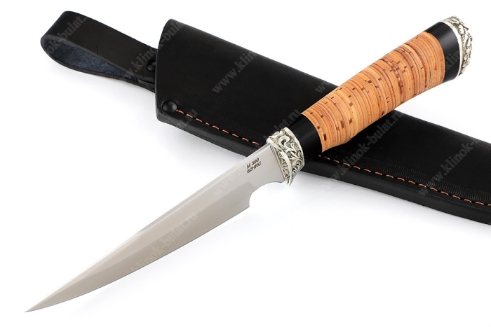 Нож Комар (порошковая сталь M390, береста - мельхиор)
