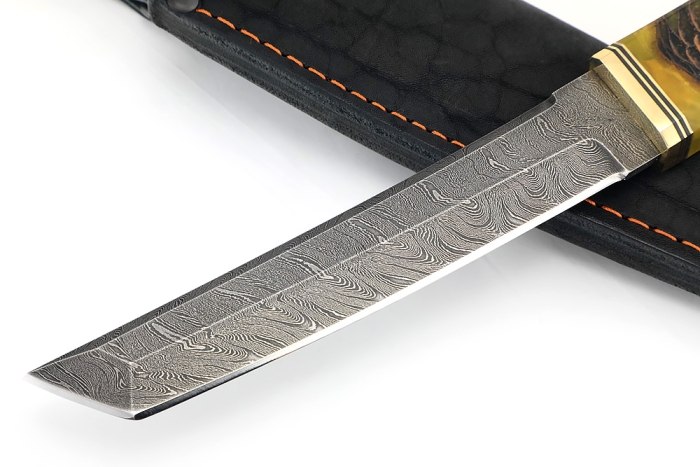 Нож Самурай малый (дамаск, шишка в акриле желтая)