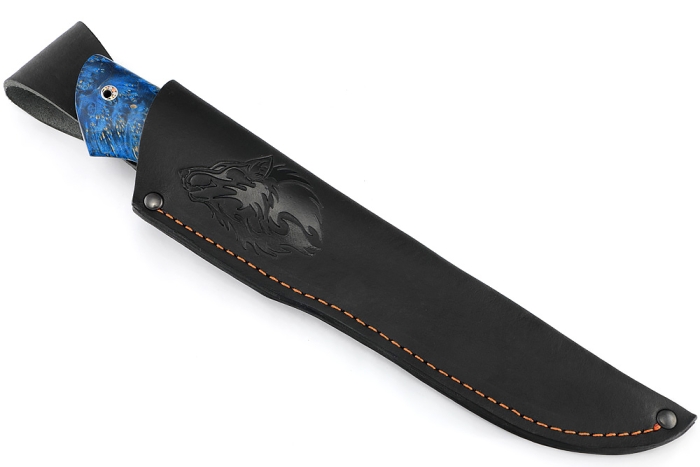 Нож Стрела (S390, вставка зуб мамонта красный, кап клена синий)