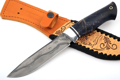 Нож Скат (ламинат - У12 и дамаск с никелем, рукоять стабилизированная карельская берёза)