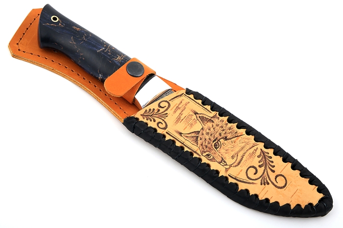 Нож Скат (ламинат - 9ХС и дамаск с никелем, рукоять стабилизированная карельская берёза)