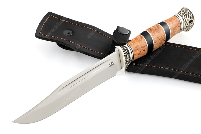 Нож Атака (порошковая сталь М390, карельская берёза - мельхиор) наборная рукоять