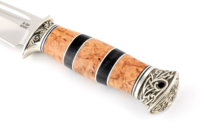 Нож Атака (порошковая сталь М390, карельская берёза - мельхиор) наборная рукоять