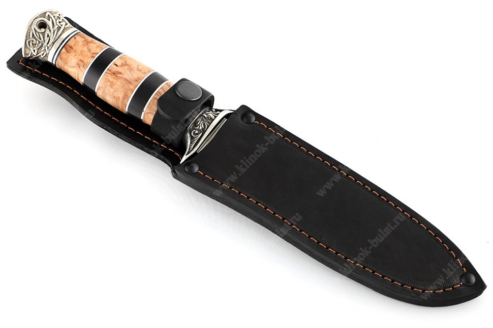 Нож Атака (порошковая сталь М390, карельская берёза - мельхиор) наборная рукоять