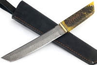 Нож Самурай (дамаск, шишка в акриле желтая)