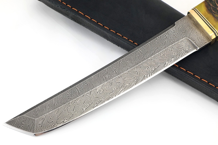 Нож Самурай (дамаск, шишка в акриле желтая)