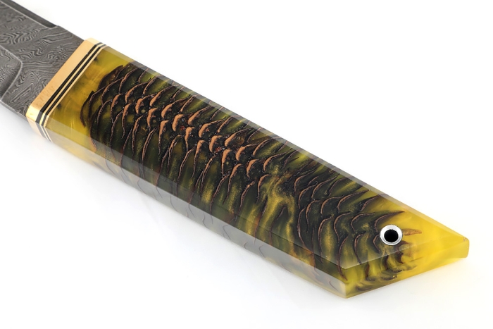 Нож Самурай (дамаск, шишка в акриле желтая)