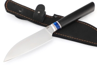 Кухонный нож Сантоку малый кованая сталь 95x18 рукоять вставка акрил синий, черный граб