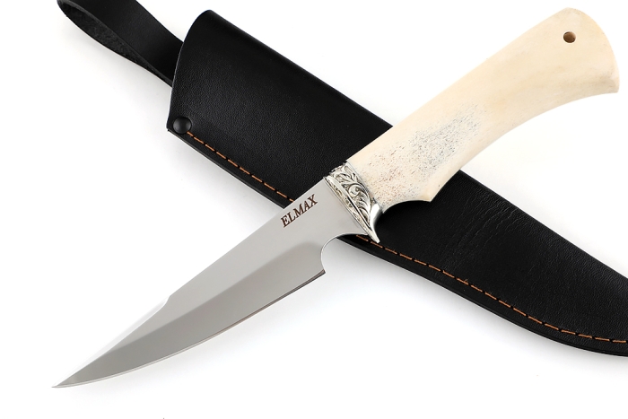 Нож Комар (порошковая сталь Elmax, рог лося) гарда из мельхиора