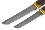 Комплект из 2 ножей Самурай дамаск рукоять шишка в акриле желтая на подставке - Комплект из 2 ножей Самурай дамаск рукоять шишка в акриле желтая на подставке