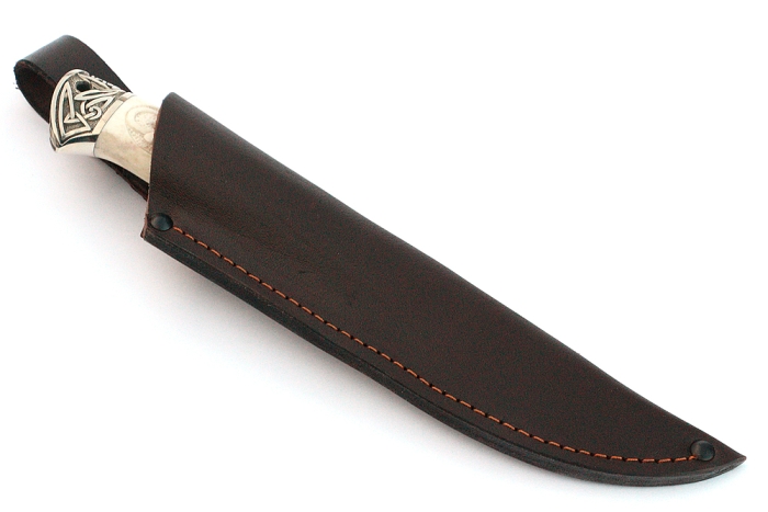 Нож Пантера (порошковая сталь Elmax, рог лося - мельхиор), резьба ручной работы