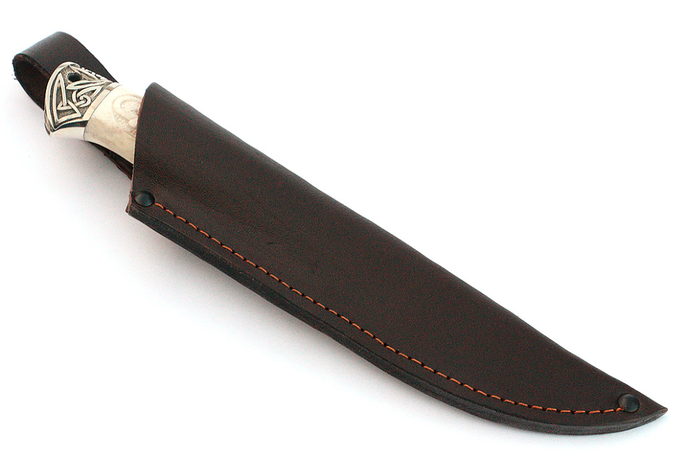 Нож Пантера (порошковая сталь Elmax, рог лося - мельхиор), резьба ручной работы