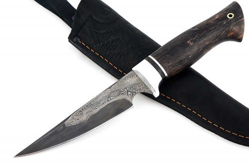 Нож Комар (ламинат - 9ХС и дамаск с никелем, рукоять коричневая стабилизированная карельская берёза)