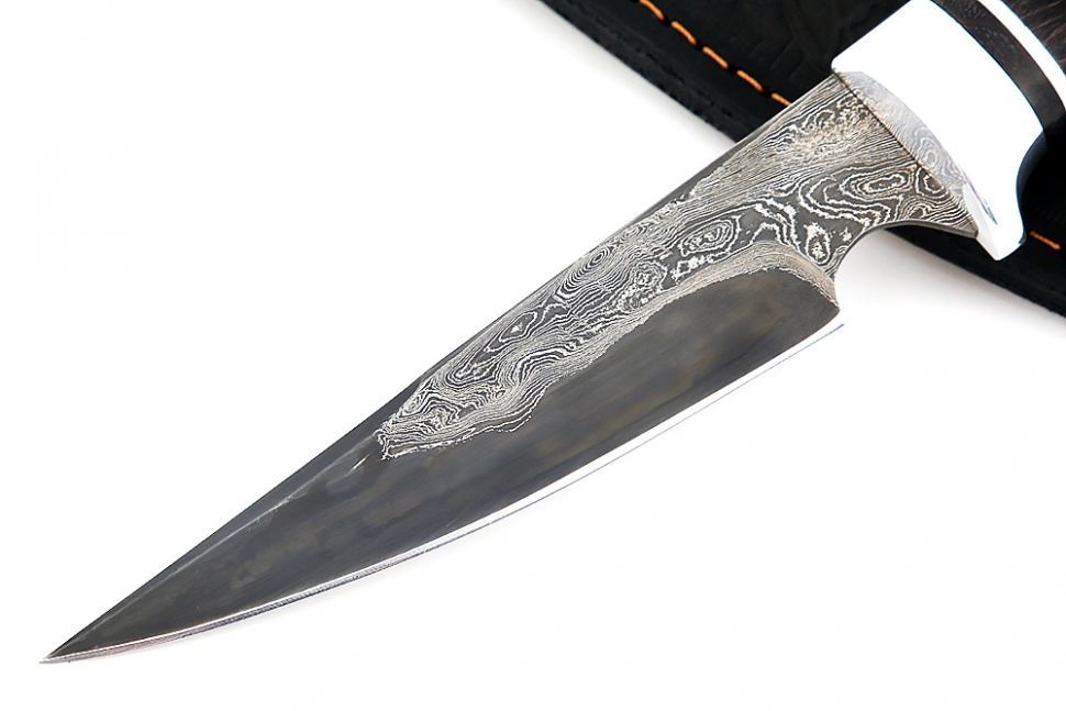 Нож Комар (ламинат - 9ХС и дамаск с никелем, рукоять коричневая стабилизированная карельская берёза)