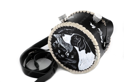 Фляжка круглая 1 литр (двойная) из нержавеющей стали в чёрном чехле (ручная роспись)