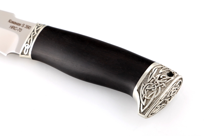 Нож Викинг (S390, чёрный граб - мельхиор)