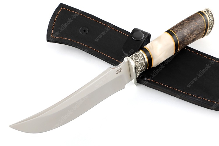 Нож Легион (порошковая сталь М390, рукоять наборная композит - стабилизированная карельская берёза - мельхиор)