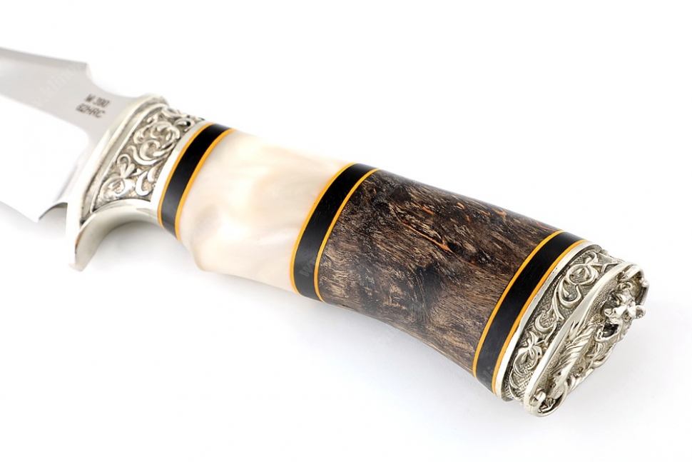 Нож Легион (порошковая сталь М390, рукоять наборная композит - стабилизированная карельская берёза - мельхиор)