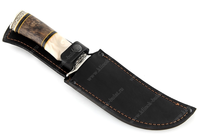 Нож Легион (порошковая сталь М390, рукоять наборная композит - стабилизированная карельская берёза - мельхиор)