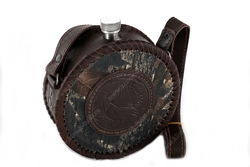 Фляжка круглая 0,5 литра из нержавеющей стали в комбинированном чехле