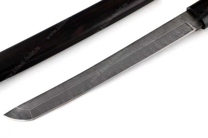 Нож Самурай большой (дамаск, черный граб) деревянные ножны
