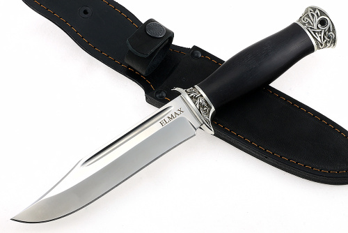 Нож Атака (порошковая сталь ELMAX, чёрный граб - мельхиор)