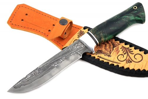 Нож Флагман (ламинат - У12 и дамаск с никелем, рукоять стабилизированная карельская берёза)