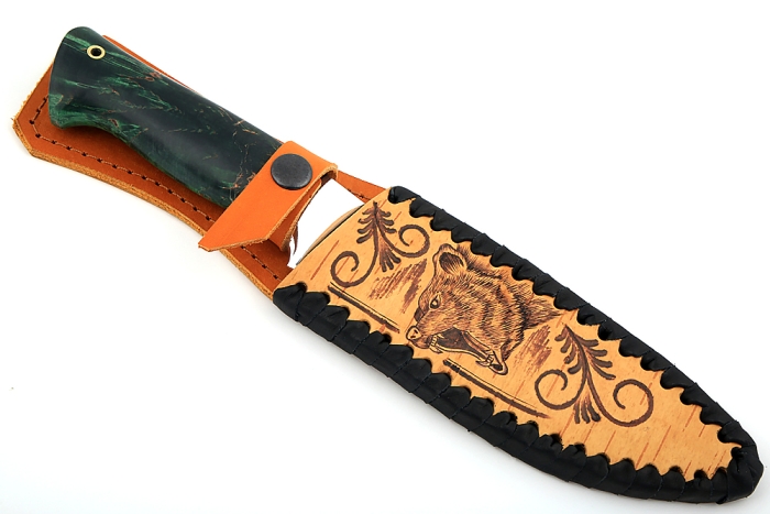 Нож Флагман (ламинат - 9ХС и дамаск с никелем, рукоять стабилизированная карельская берёза)