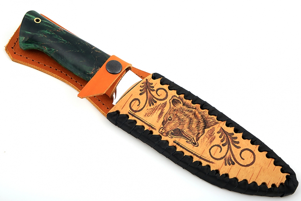 Нож Флагман (ламинат - 9ХС и дамаск с никелем, рукоять стабилизированная карельская берёза)