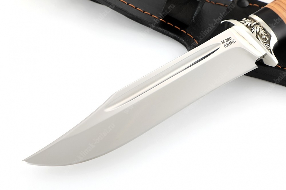 Нож Атака (порошковая сталь М390, береста, гарда мельхиор) 