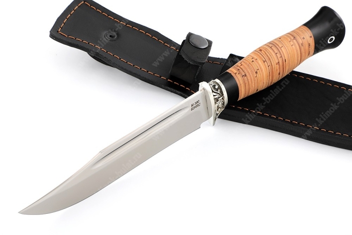 Нож Атака (порошковая сталь М390, береста, гарда мельхиор) 