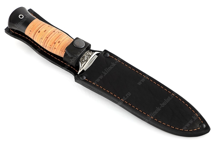 Нож Атака (порошковая сталь М390, береста, гарда мельхиор) 