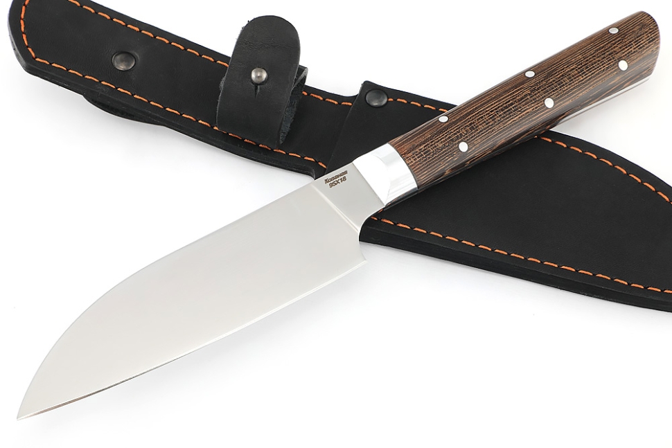 Кухонный нож Сантоку малый кованая сталь 95x18 рукоять венге цельнометаллический