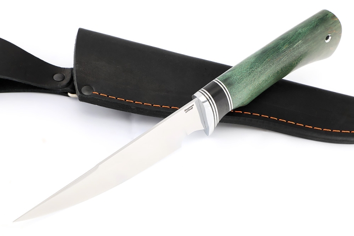 Нож Комар (х12МФ, вставка черный граб, карельская берёза зеленая)