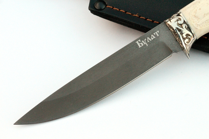 Нож Пантера (булат, рог лося-мельхиор), резьба ручной работы