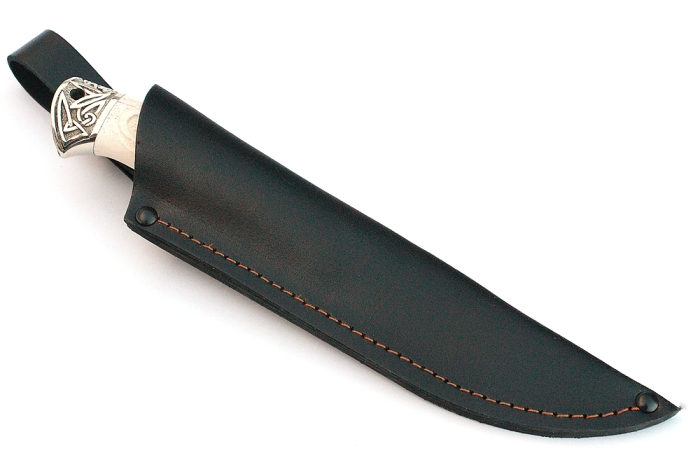 Нож Пантера (булат, рог лося-мельхиор), резьба ручной работы