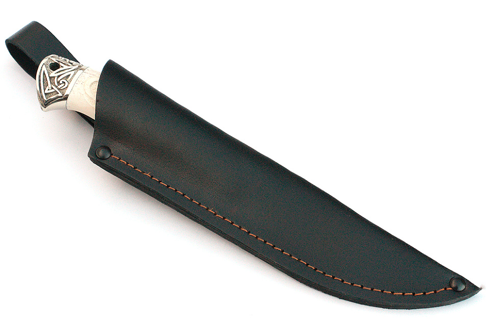 Нож Пантера (булат, рог лося-мельхиор), резьба ручной работы
