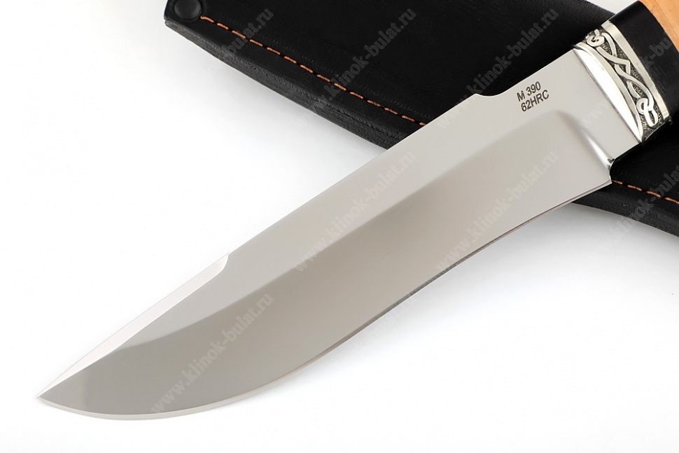 Нож Викинг (порошковая сталь M390, береста, гарда мельхиор)